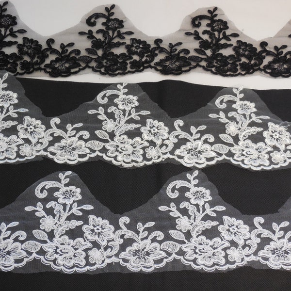 Black or ivory or white bridal wedding floral lace trim / dress lace trimming Per Yard  90cm Combined P&P