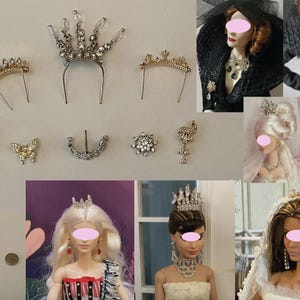 Craftuneed Handgemaakte 1:6 miniatuur poppenkroon poppenhuissieraden strassteentjes broche magnetisch accessoire