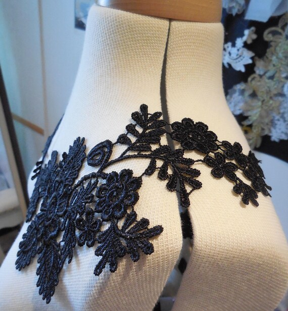 A pair of black floral lace collar appliques cotton collar lace motifs for sale