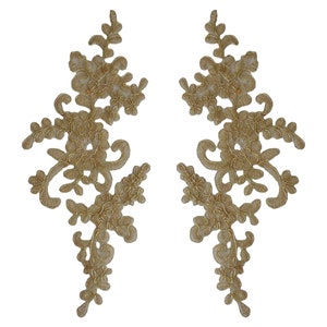 Craftuneed A Mirror pair sew on floral Gold lace applique gold cords tulle lace motif patch