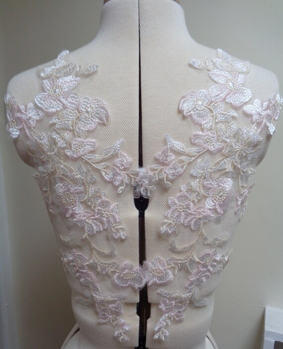 A Pair of large ivory floral lace appliques bridal wedding bolero lace motifs