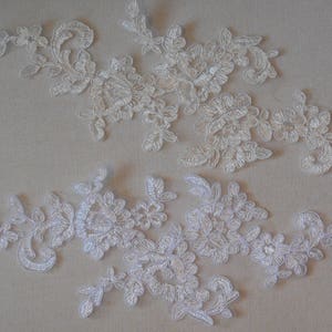 Craftuneed ivory or white bridal floral lace applique sew on embroidered flower tulle lace motif patch for dress sewing Per Piece image 1