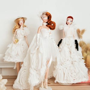 Craftuneed 1:6 Scale Miniature Doll Elegant Ivory Bridal Wedding Gown Handmade Doll Dress Outfit For Collectible Dolls