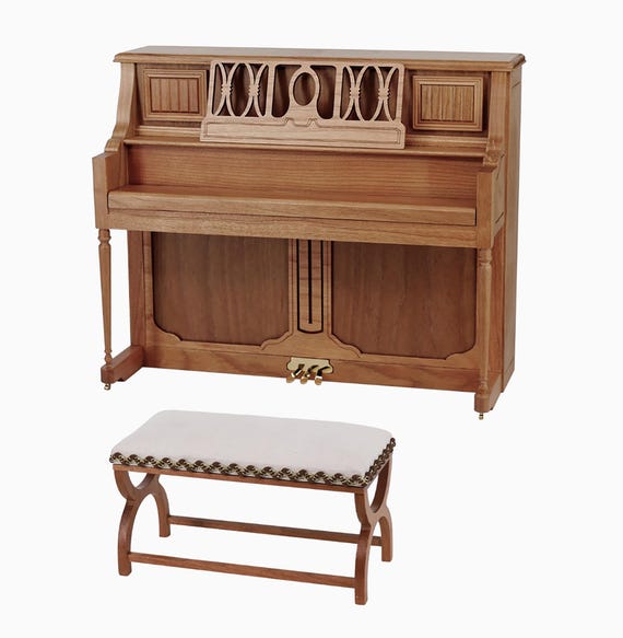 Miniature Dollhouse 1:6 Scale Wooden Upright Piano With Matching