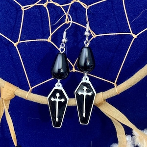 Black Onyx Coffin Earrings
