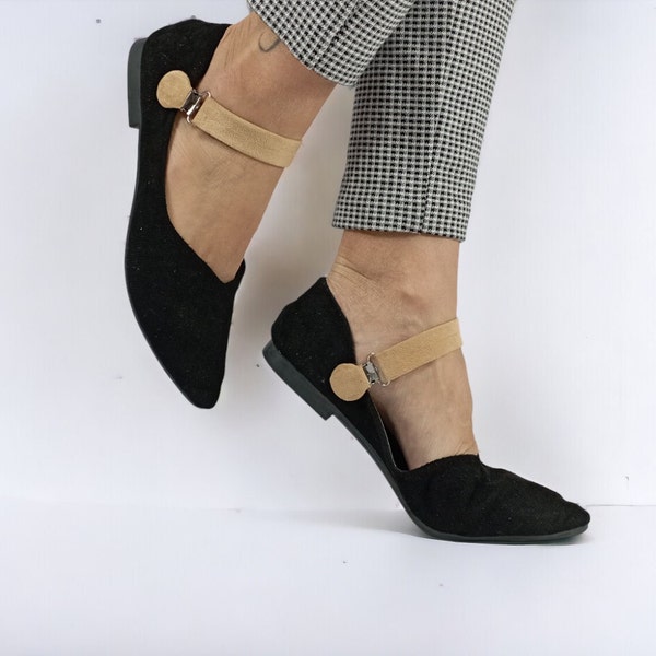 Handgefertigte Schuhriemen, für alle Fußtypen und alle Schuhgrößen, nach Maß gefertigt, um ein Abrutschen der Schuhe beim Gehen zu verhindern. Beige Farbe
