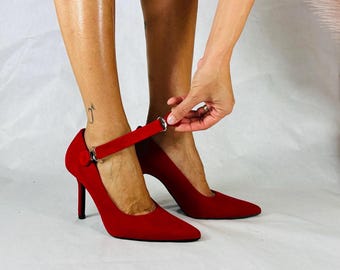 Adjustable red straps for open-toed heels