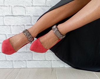 Elastic shoe straps, adjustable shoe straps, gold decoration for heels, sandals and flats, shoe strap elastic