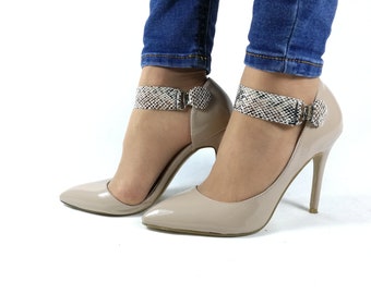 Removable double clip shoe straps for pumps, adjustable straps for high heels, the solution to prevent slips