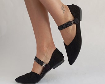 Removable shoe straps Black with glitter for Mary Janes, adjustable straps for low shoes the solution for loose flat shoes.