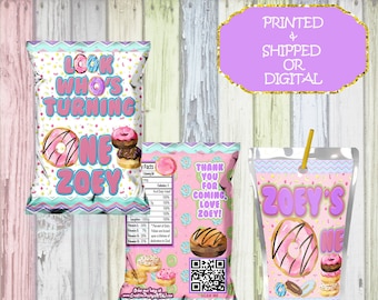 Donut Chip Bags Donut Juice Pouch Donut 1st Birthday Doughnut Capri Sun Label Donut favors Donut Invite Doughnut Bag Donut Candy Wrapper