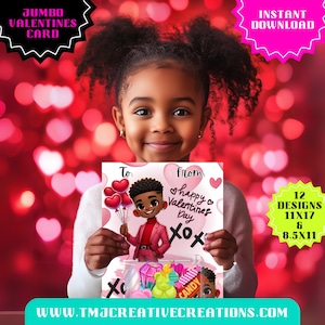 Afroamerikaner-Jumbo-Valentinstagskarten für Kinder und Jugendliche Druckbare Karten Kinder Klassenzimmer Leckereien DIY-Karten Übergroße Karten