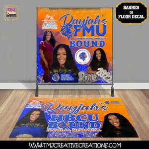 DIGITAL GRADUATION Floor Decal Trunk Party Backdrop Graduation Party Idea Florida Floor Sticker Orange and Blue Banner FMU  Trunk Party