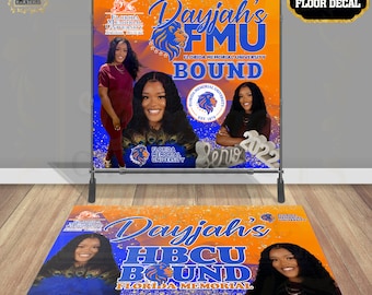 GRADUATION Floor Decal Trunk Party Backdrop Graduation Party Idea Florida Floor Sticker Orange and Blue Banner FMU Graduation Trunk Party