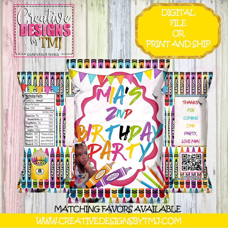 CRAYON PARTY FAVORS Crayon Party Chip Bag Favors Crayon Favors Etsy