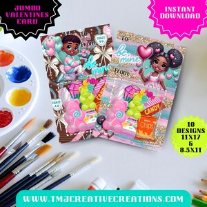 Rosa und Blau Afroamerikaner Jumbo Valentinstag Karten für Kinder und Jugendliche Druckbare Karten Kinder Klassenzimmer Leckereien DIY Karten Übergroße Karte