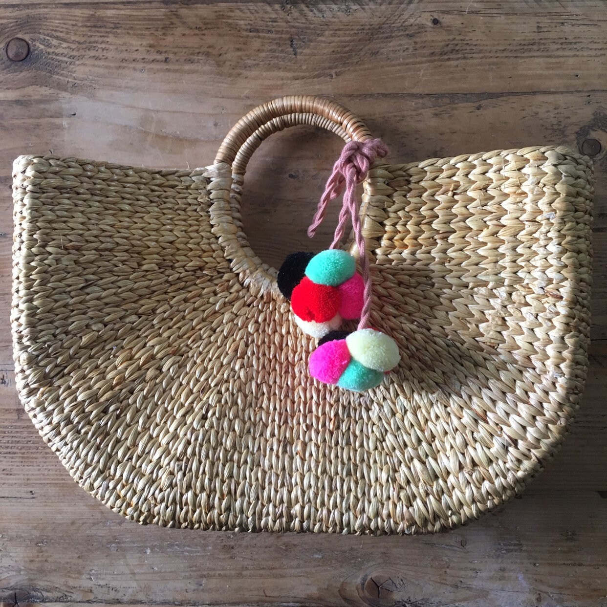 Handmade Wicker Bag With Pom Poms Boho Style Festival - Etsy