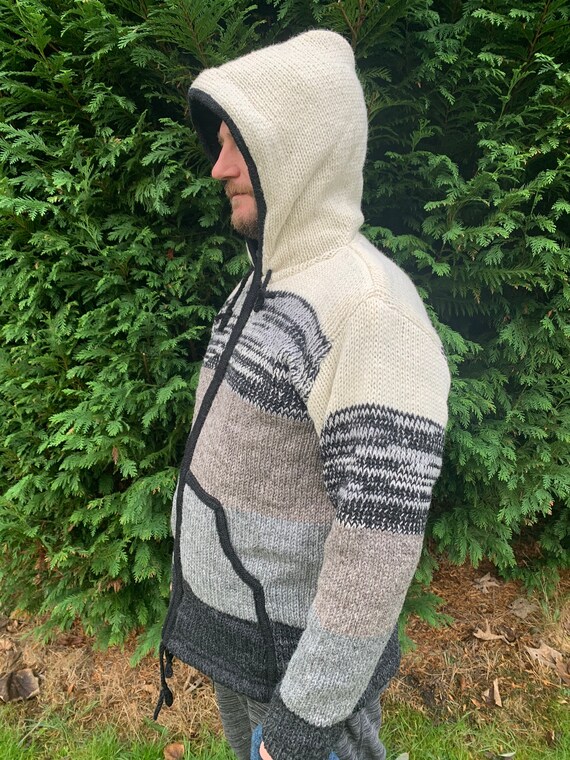 Wool Cardigan Mens Womens Heavy Duty Coat Patchwork Hippie Fleece Lined Warm Boho Style Etsy Canada