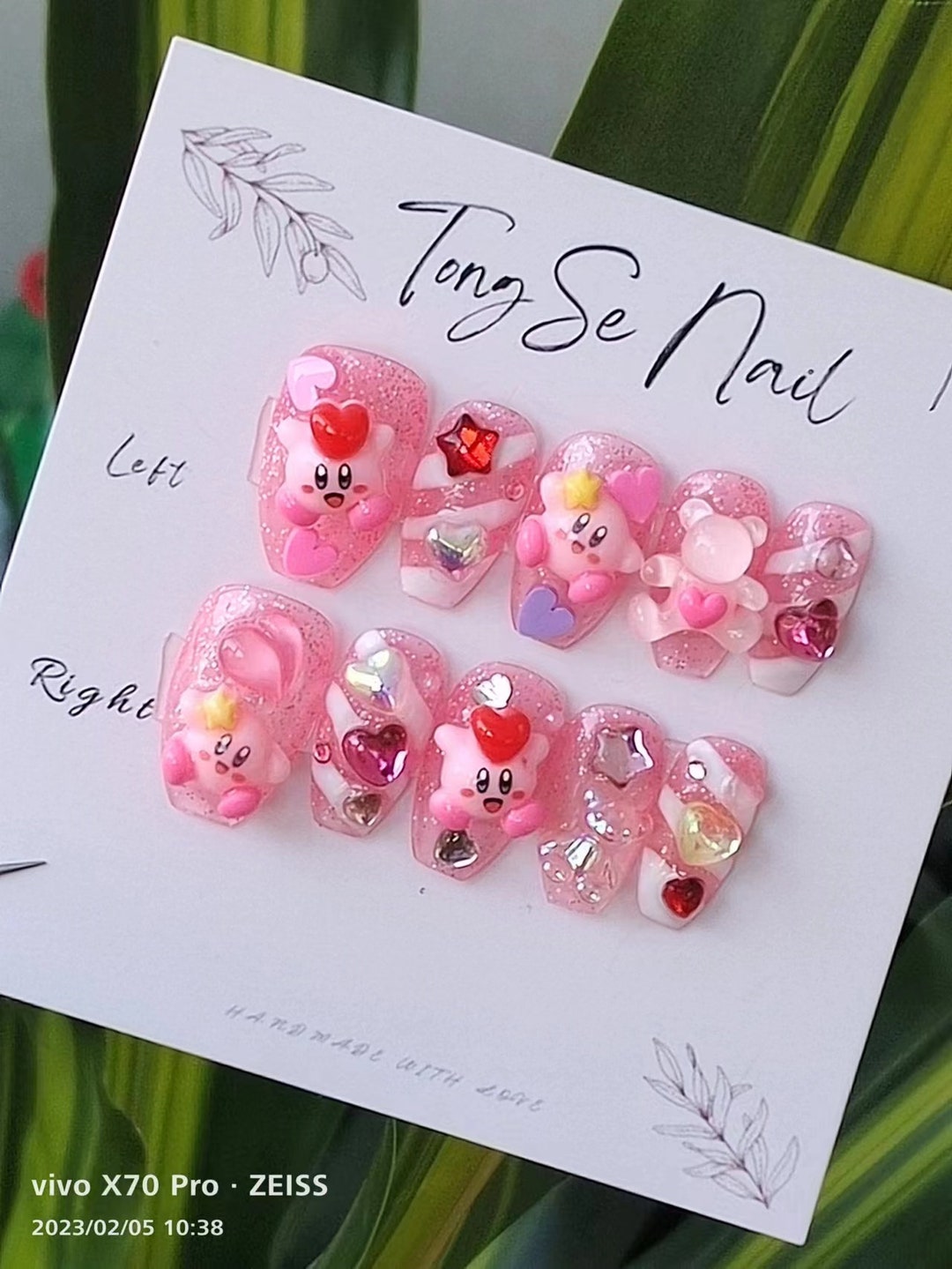 Glitter Thulian Pink Kirbby Inspired Press on Nails / Handmade - Etsy