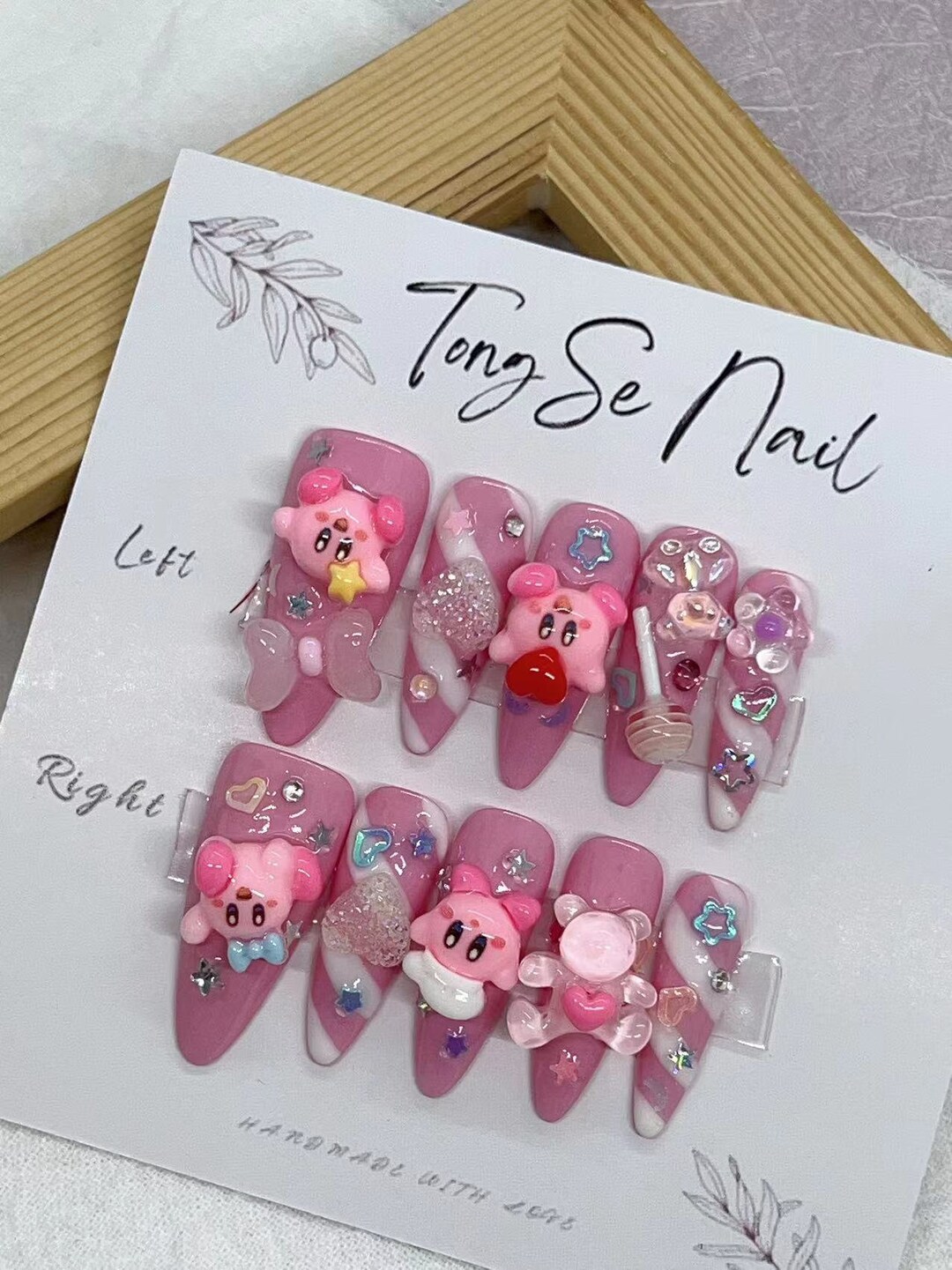 Pink Kawaii 3D Kirby Charms Press on Nail/ Star Fake Nails/ Y2K Style ...