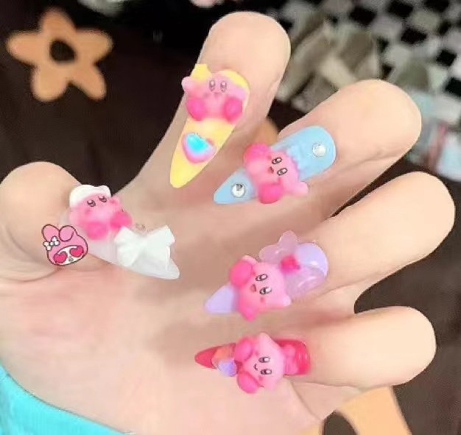 Kirby Inspired Press on Nails / Handmade Y2K Fake Nails/spring Etsy