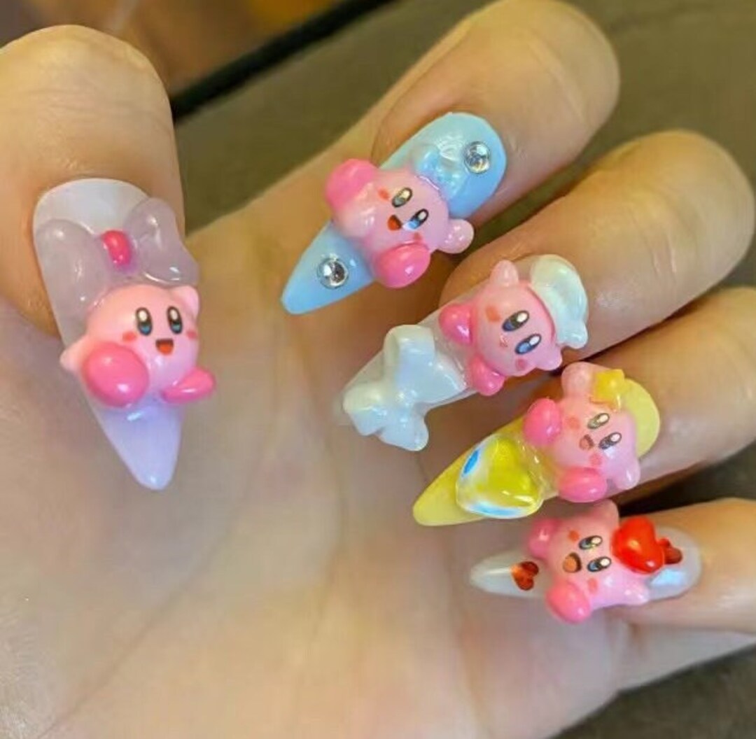 Kirby Inspired Press on Nails / Handmade Y2K Fake Nails/spring Etsy