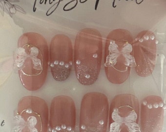 Clear Light Pink Glitter Butterfly Press On Nails/Pink Glitter Nails/Princess Nails/Cute Pink Nails/ Pink Butterfly Nails/ Fairy Nails #14