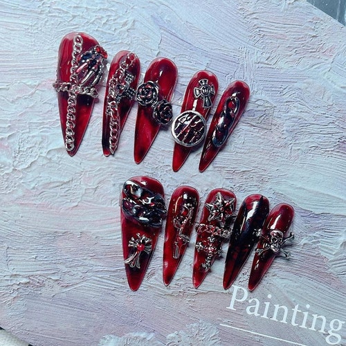 Bloody Halloween Fallen Angel Press on Nails - Etsy