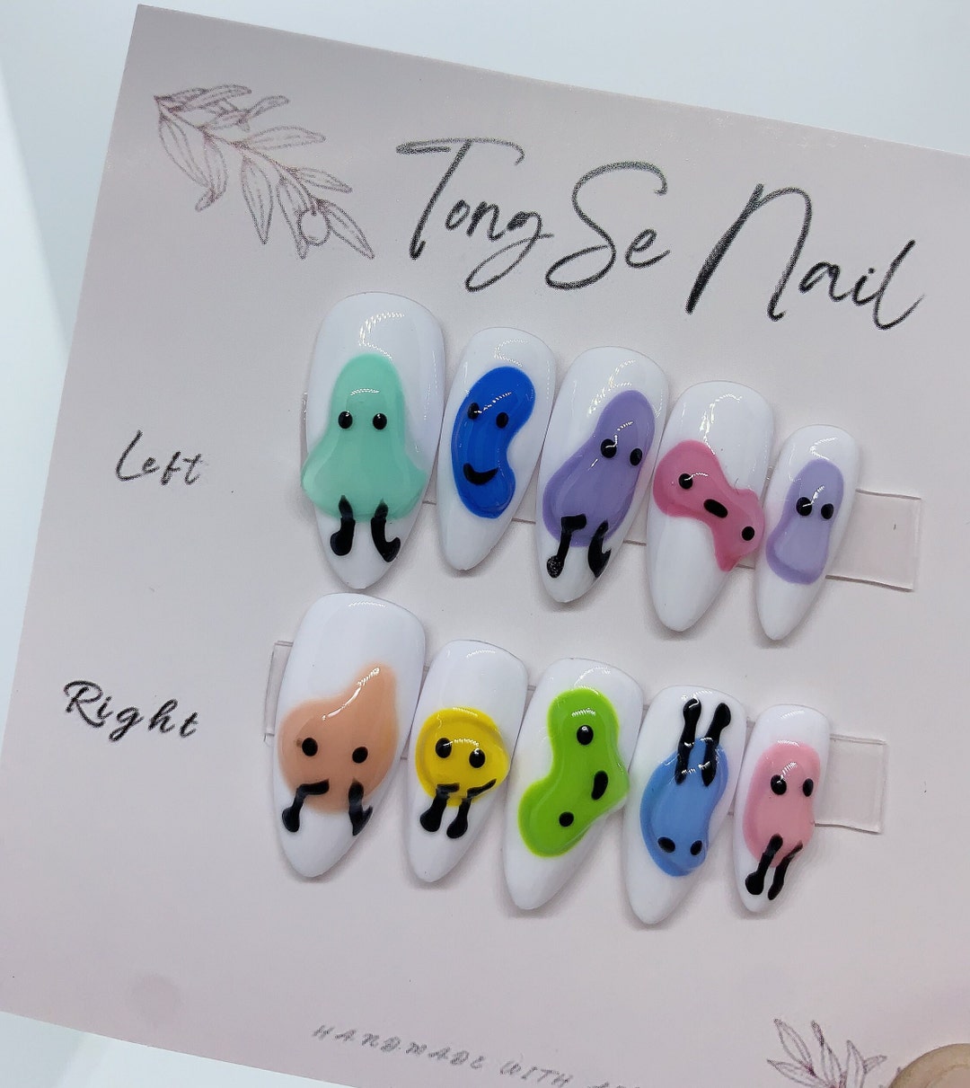 Cute Rainbow Color Beans Emoji Press on Nails/rainbow Beans Nails/ Hand ...