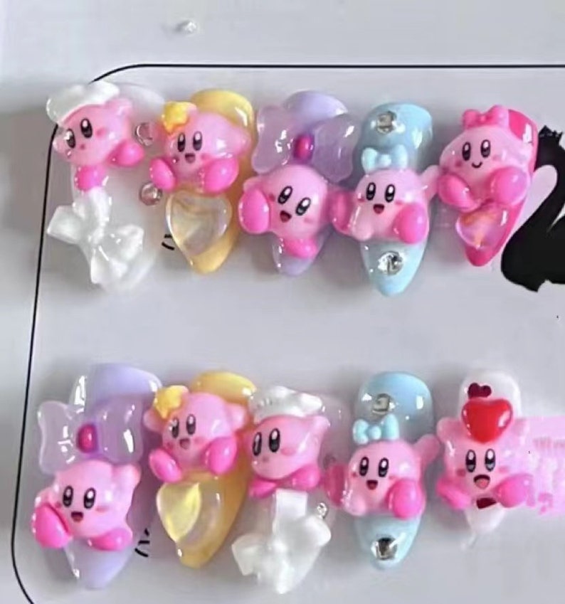 Kirby Inspired Press on Nails / Handmade Y2K Fake Nails/spring Etsy