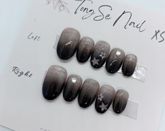 black ombré Clear silver star Press On Nails #430