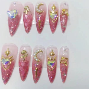 Sailor Moon Press On Nails Sailor Moon Nails Japanese Nails Kawaii Nails Fake Nails Long Short Coffin Stiletto Square Oval #12