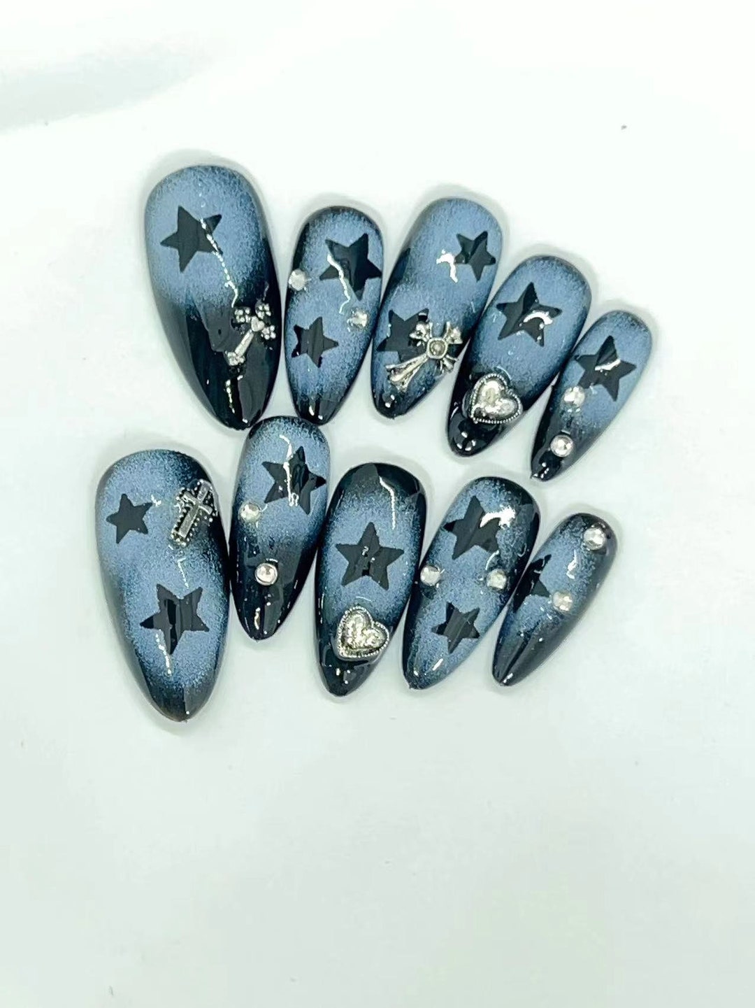 Spray Hollow Out Black Star Press on Nails/ Black Star Nails/ Spray