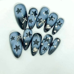 Spray Hollow Out Black Star Press On Nails/ Black Star Nails/ Spray Nails/ Gothic Nails/ Kawaii Nails Y2K Nails Fake Nails #40