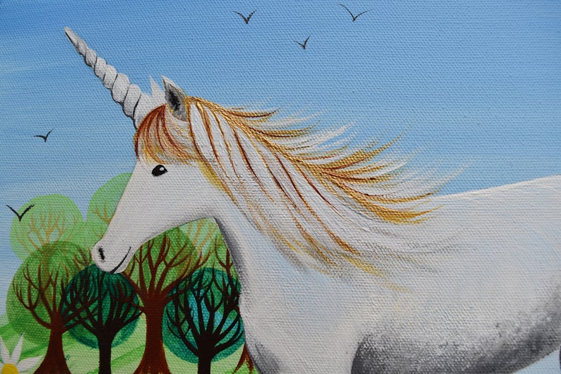 Unicorn Painting. Original Art. Unicorn in the Meadow. Etsy