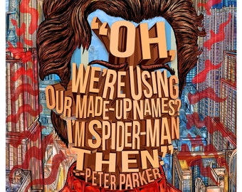 Peter Parker/ Spiderman Famous Hair Lines print, typography & illustration, comic fan art, 12 x 16", unique poster, mcu fan gift