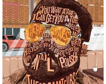 Walter Sobchak Famous Hair Lines print, typography and illustration mix, Coen Bros fan art, 12 x 16", unique poster and Big Lebowski gift