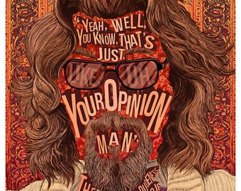 The Dude Famous Hair Lines print, typography and illustration mix, fan art, 12 x 16", unique poster and The Big Lebowski gift