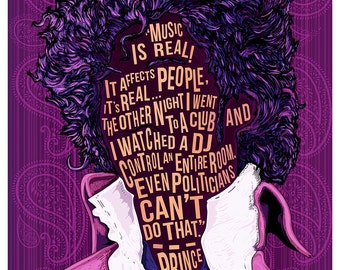 Prince Famous Hair Lines print, typography and illustration mix, Purple one fan art, 12 x 16", unique poster and great fan gift, music icon