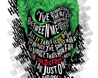 The Joker Famous Hair Lines print, typography and illustration mix, comic book fan art, 12 x 16" print, unique poster, gift