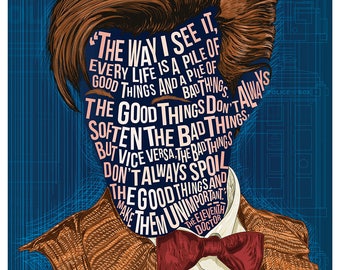 11th doctor / Matt Smith Famous Hair Lines print, typography and illustration mix, fan art, 11 x 17", unique poster and Doctor Who gift