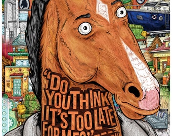Bojack Horseman Famous Hair Lines print, typography and illustration mix, tv show fan art, 12 x 16", unique poster & gift