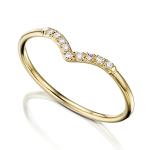 Diamond Chevron Ring, Solid Gold Thin Diamond V ring
