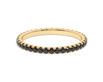 Black Diamond Full Eternity Band Ring / 14k Gold Black Diamond Micro Pave Full Eternity Ring Set With 1.5MM Diamonds