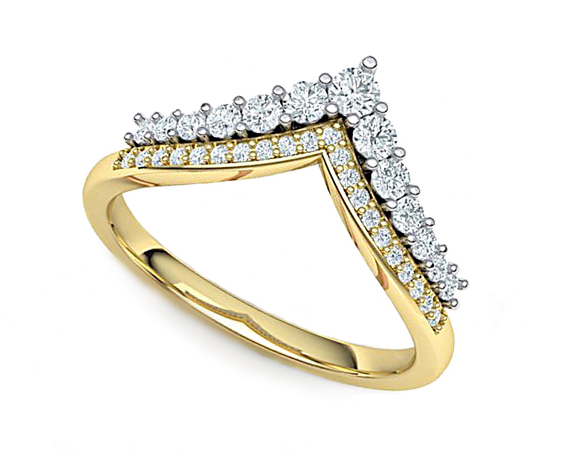 Diamond Crown Chevron Ring 14k Solid Gold Princess Tiara - Etsy