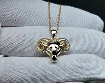 14k Gold Bull Necklace Taurus Pendant Set With Emeralds Eyes | Etsy