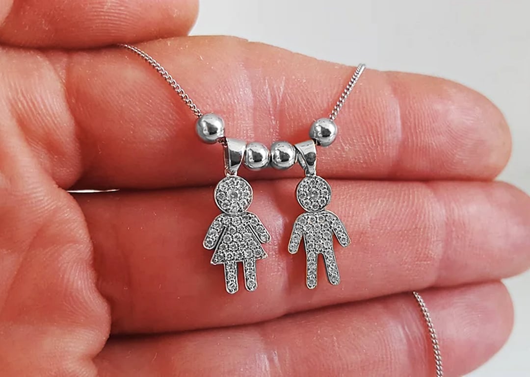 Boy and Girl Necklace Gift for Mother of Two Children Etsy