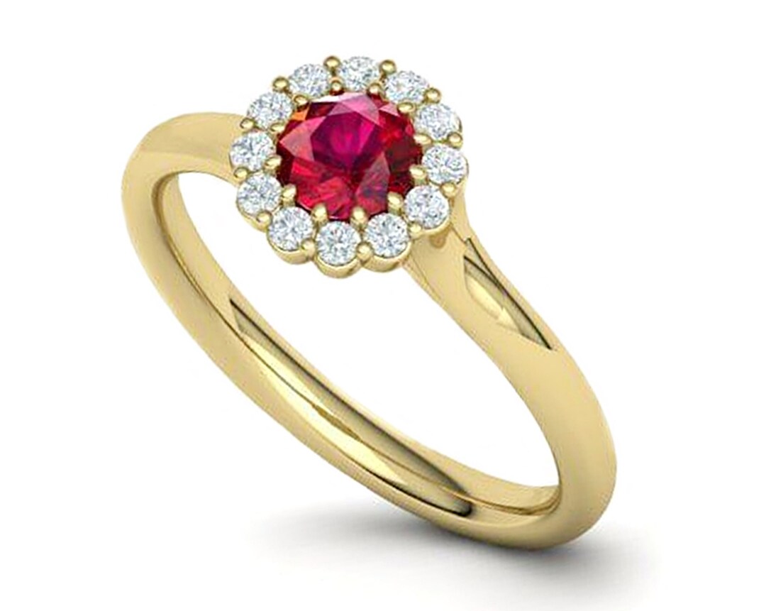 Ruby Diamond Halo Ring / 14k Solid Gold Ruby Engagement Ring - Etsy