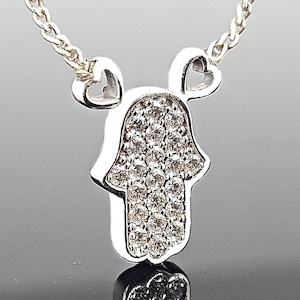 Diamant Hamsa Halskette - Gold Evil Eye Halskette - solider Gold Hand der Fatima Anhänger - 14k Gold Evil Eye Charm besetzt mit 21 Diamanten
