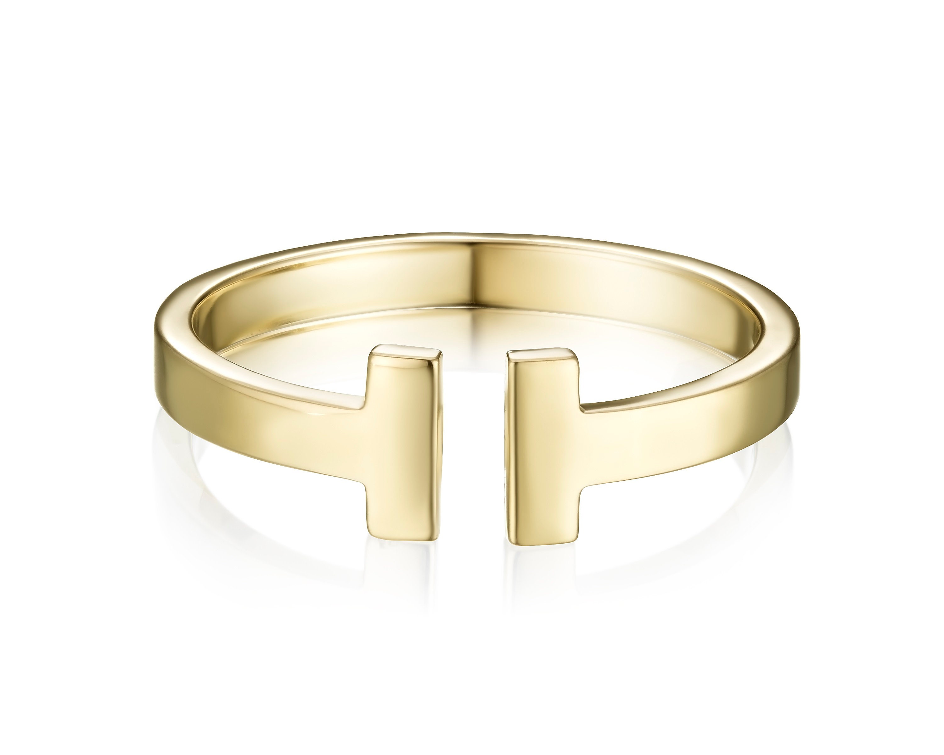 14k Double Bar Ring Solid Gold Open Front T Ring - Etsy